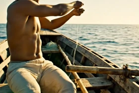 K. có thân hình vạm vỡ, thường được những người dân làng biển ví như “diễn viên điện ảnh”, ngày ngày chí thú theo ba ra khơi câu mực.